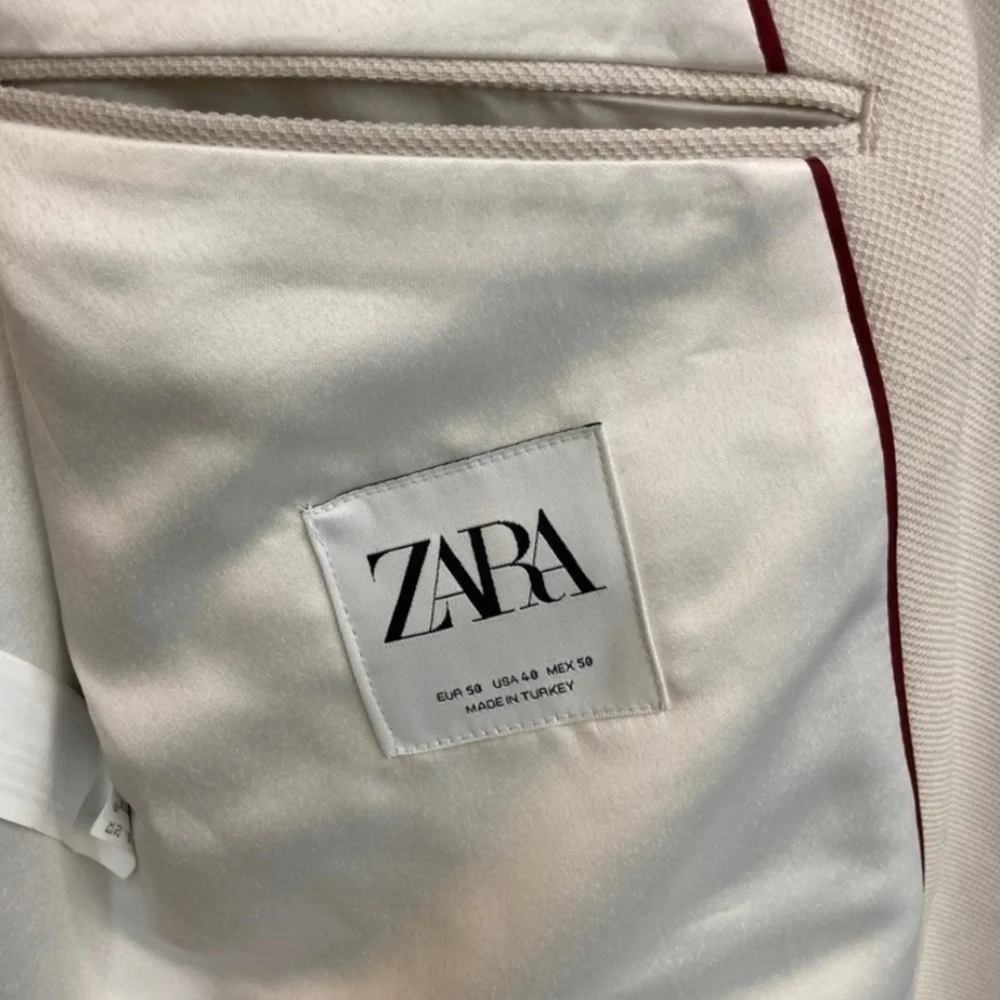 Zara Mens Texture Cream Slim Button Suit Coat Size 40R